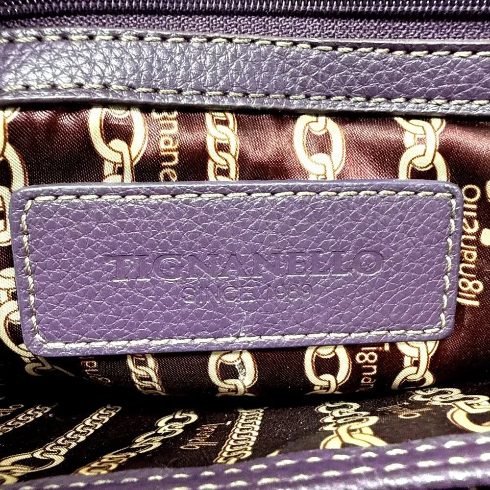 Tignanello Fab Function Dome Satchel Plum Purple Pebbled Leather Crossbody Strap